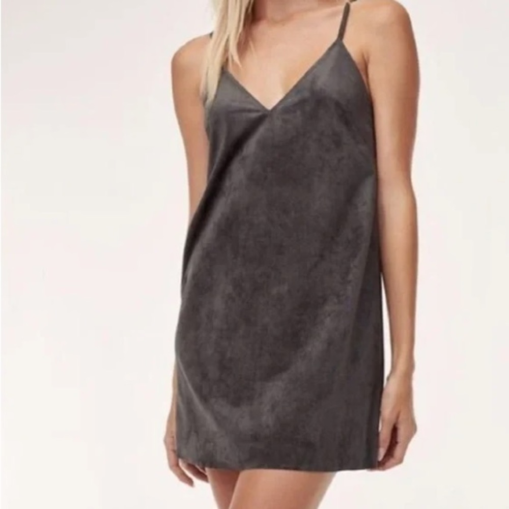 Aritzia Wilfred Free | Vivienne Gray Faux Suede Mini Slip Dress